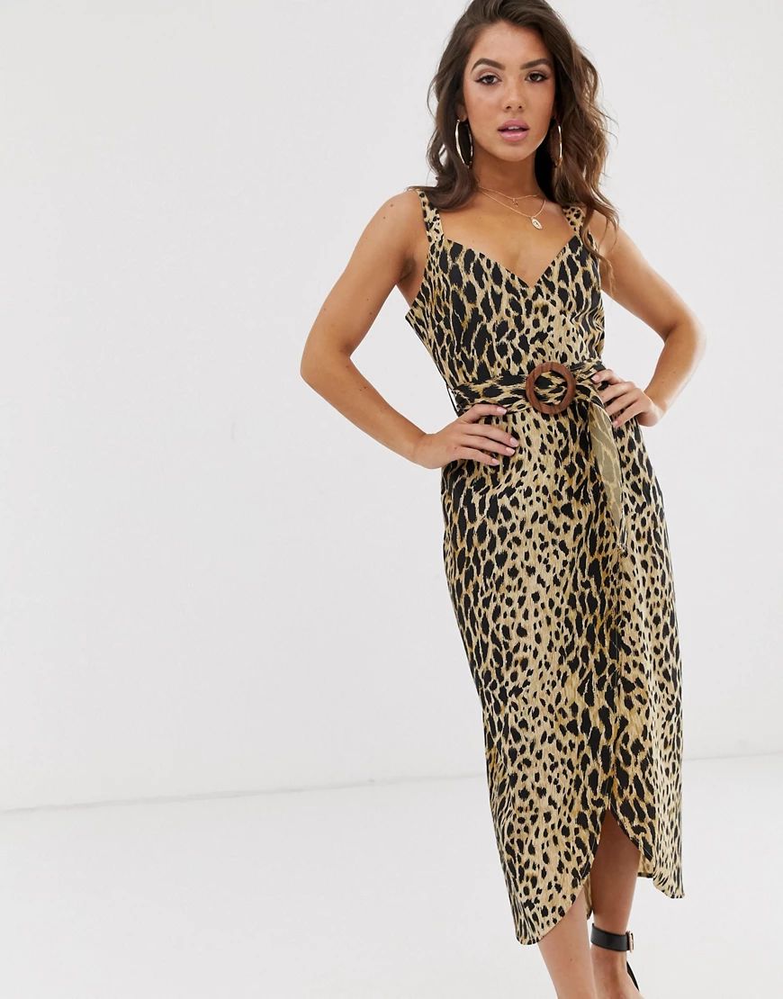 ASOS DESIGN wrap maxi dress with buckle belt in leopard print-Multi | ASOS (Global)