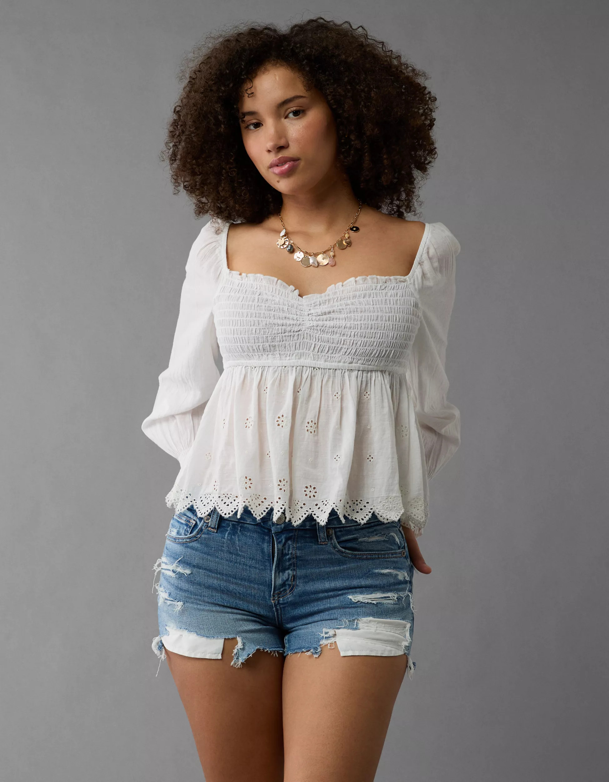 AE Next Level Curvy Ripped High-Waisted Denim Short Short | American Eagle Outfitters (US & CA)