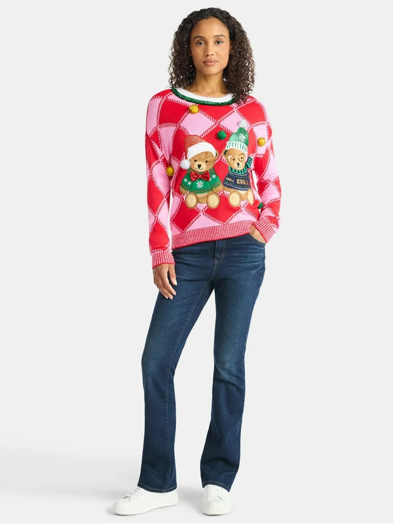 Holiday Time Women's Embellished Pullover Christmas Sweater, Midweight, Sizes XXS-XXXL | Walmart (US)