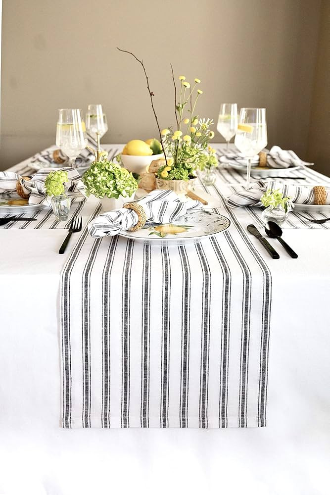 Solino Home Linen Table Runner 14 x 108 Inch Long – 100% Pure Linen Fabric Table Runner Capri T... | Amazon (US)