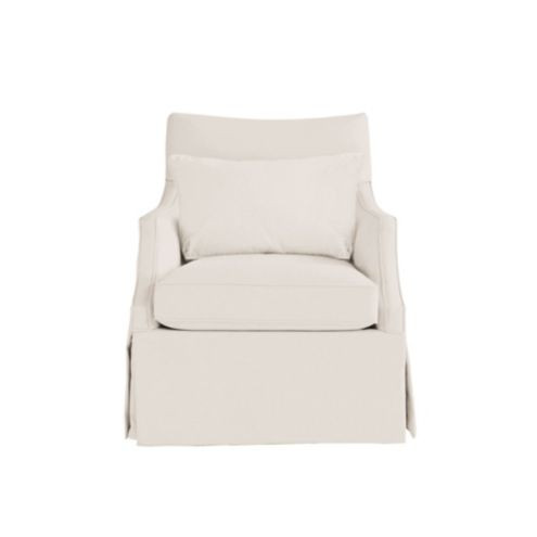 Larkin Upholstered Swivel Glider with Notched Arms & Pleated Skirt, Made in USA | Ballard Designs, Inc.