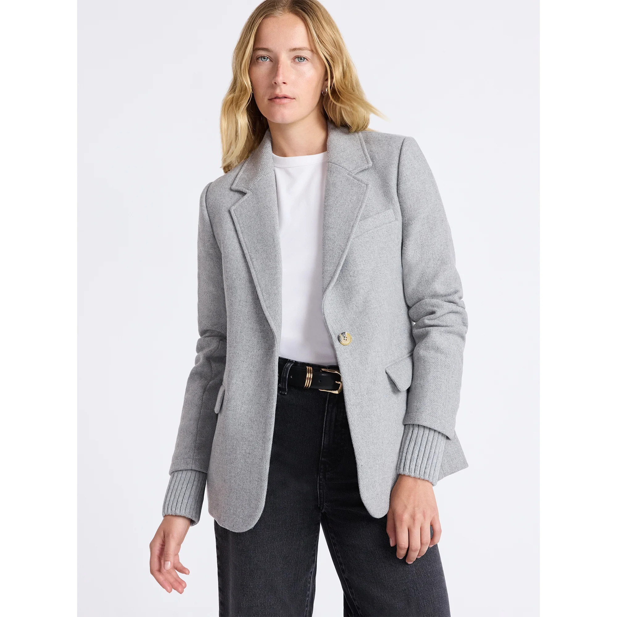 Free Assembly Women's Single Breasted Blazer with Ribbed Sweater Cuffs, Sizes XS-XXL | Walmart (US)
