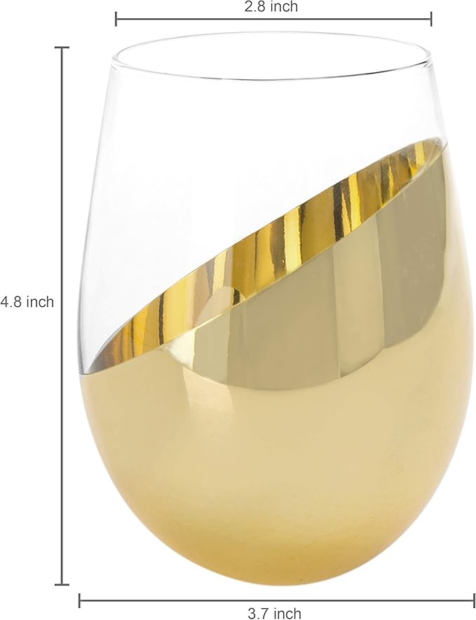MyGift Modern Brass Accent Stemless Wine Glass Set, Red Wine Glasses Set of 4 | Amazon (US)