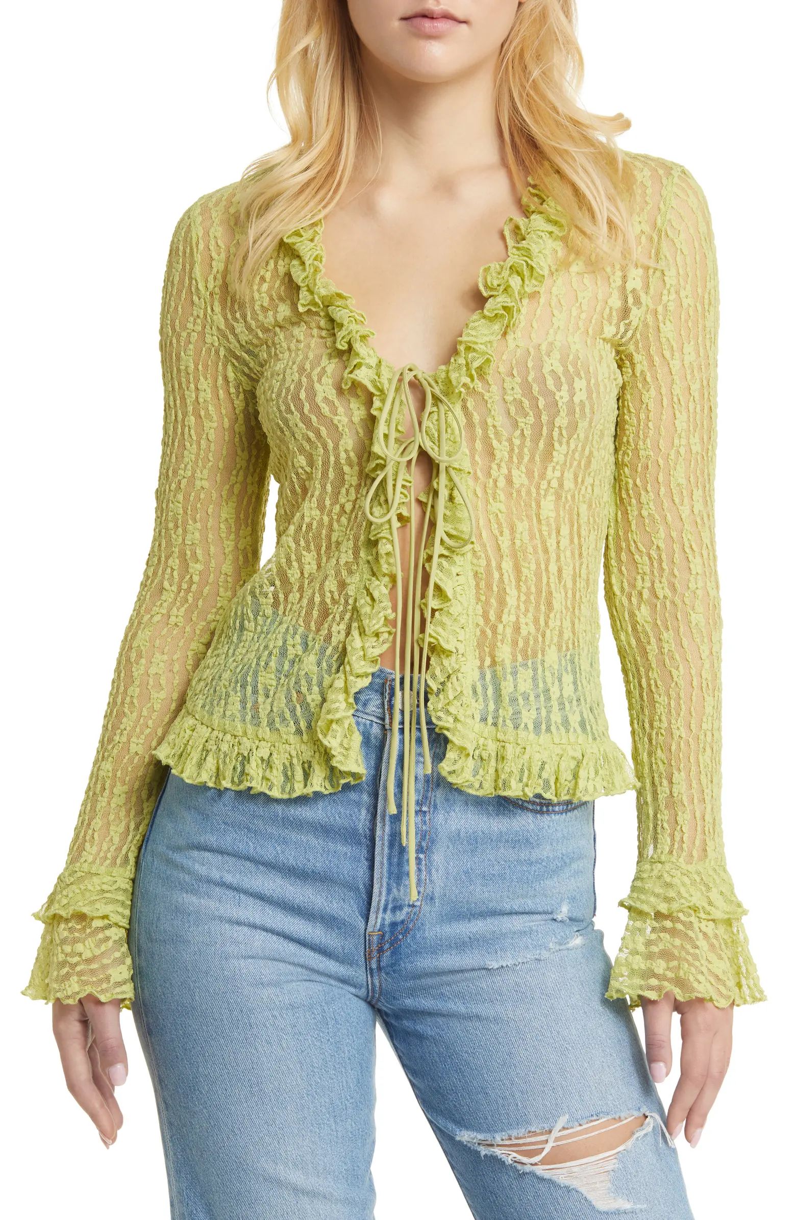 Lace Front Tie Bed Jacket | Nordstrom
