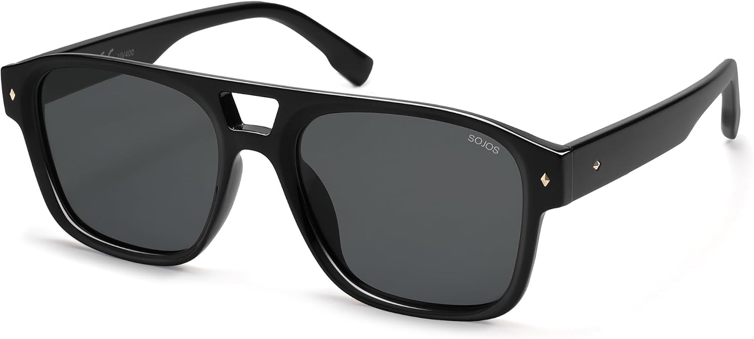 SOJOS Retro Square Polarized Aviator Sunglasses Womens Mens, Trendy Aviators Shades SJ2604 | Amazon (US)