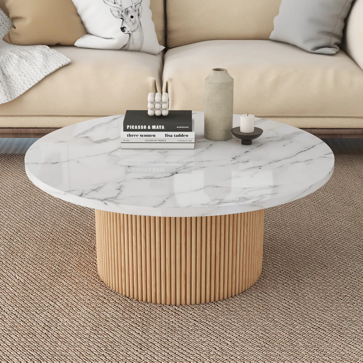 36" Marbled Wood Round Coffee Table | Wayfair North America