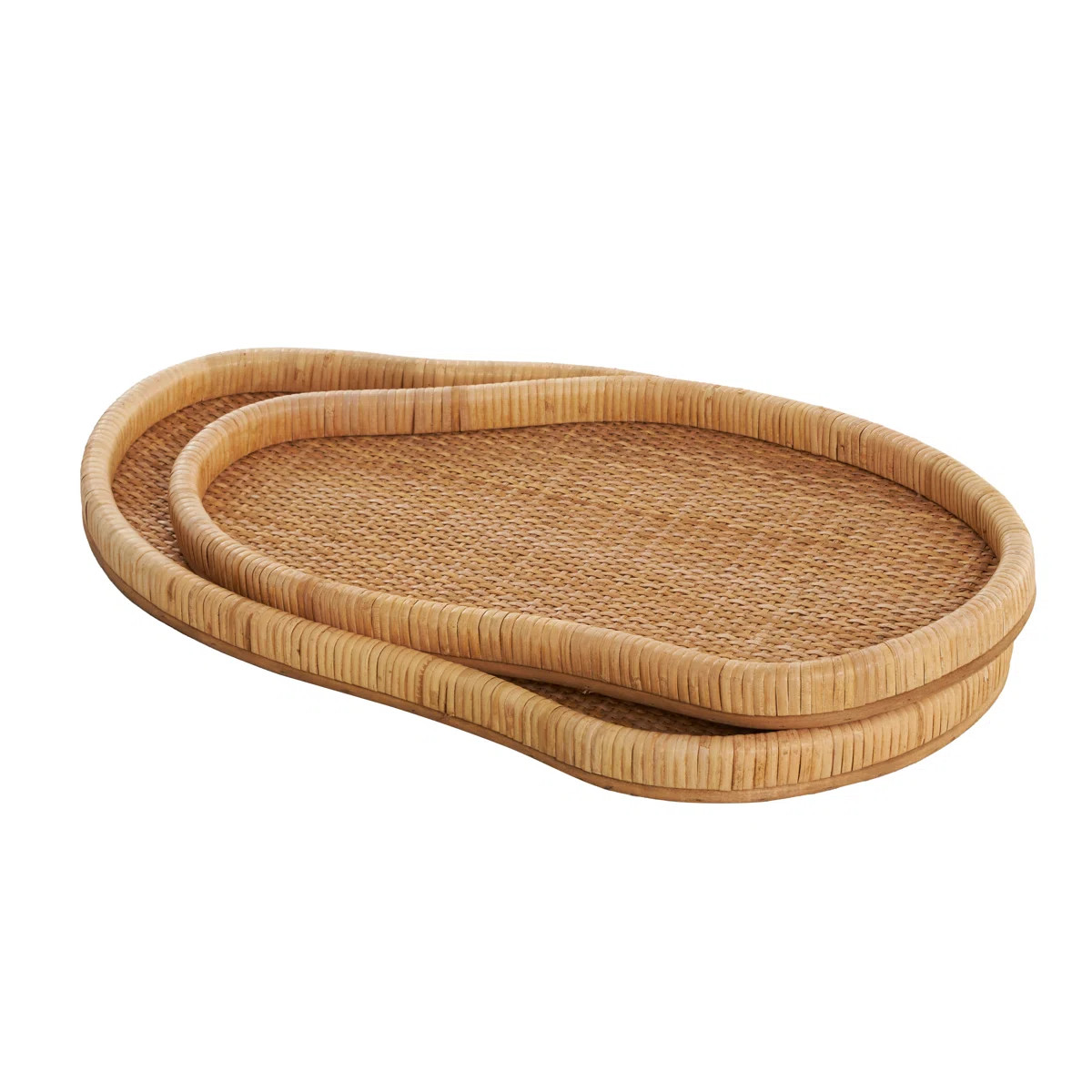 Colina Cole And Grey Rattan Handmade Woven Living Room Decor Tray (Set of 2) | Wayfair North America