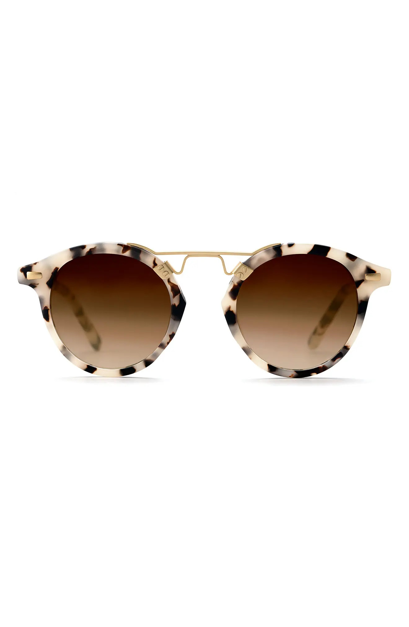 KREWE St. Louis 46mm Round Sunglasses in Matte Oyster 24K/Amber at Nordstrom | Nordstrom