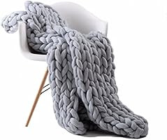 EASTSURE Knit Acrylic Blanket Hand-made Chunky Bed Sofa Throw Super Large,Grey,40"x47" | Amazon (US)