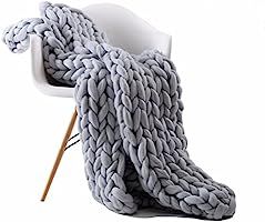 EASTSURE Knit Acrylic Blanket Hand-made Chunky Bed Sofa Throw Super Large,Grey,40"x47" | Amazon (US)