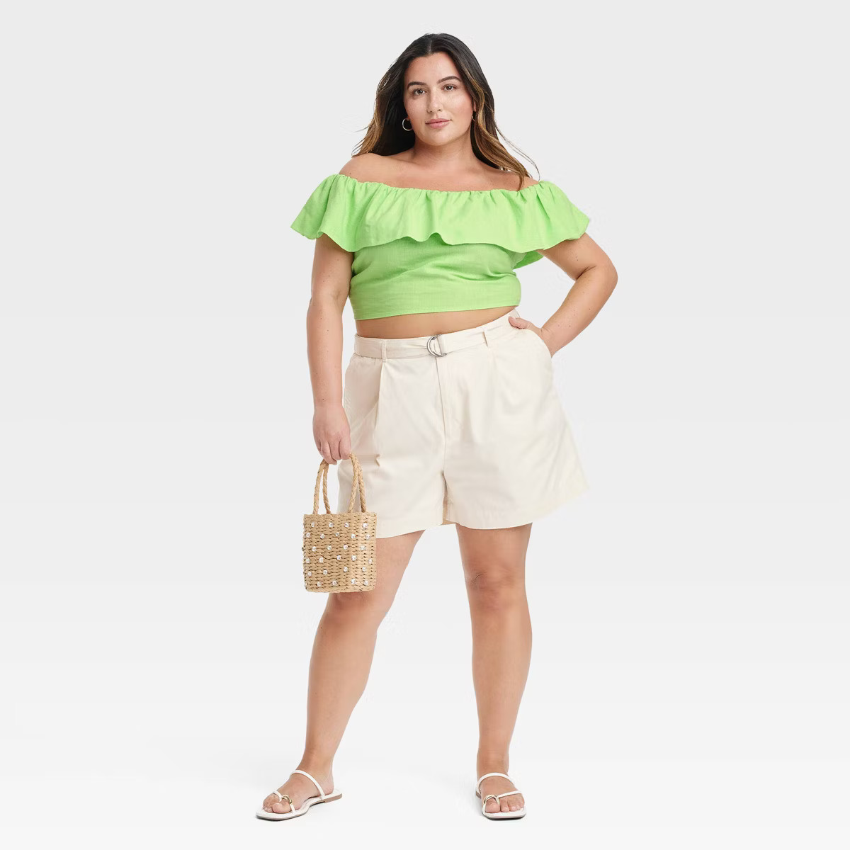 Women's Slim Fit Ruffle Sleeve Off the Shoulder Linen Blouse - A New Day™ | Target