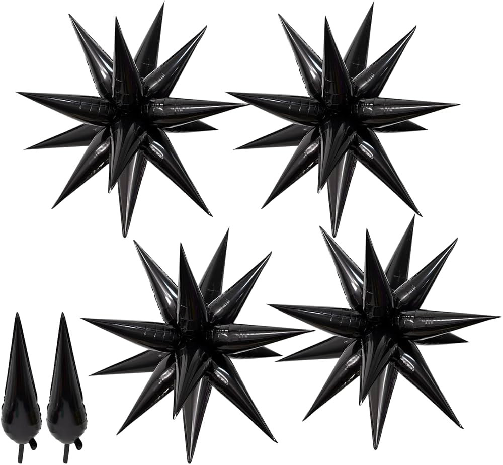 50 PCS 40" Large Black Star Balloons Big Metallic Explosion Star Foil Balloons 12 Point Star Ball... | Amazon (US)