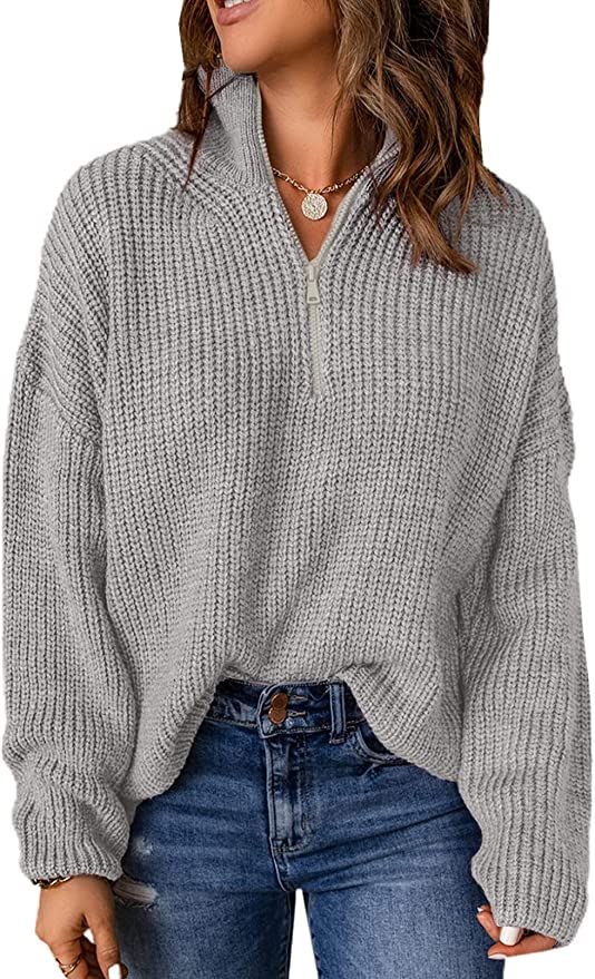 Amazon.com: EVALESS Sweaters for Women Waffle Kint Long Sleeve 1/4 Zip Pullover Polo V Neck Sweat... | Amazon (US)