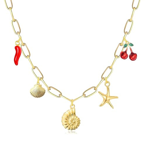 YANCHUN Charm Necklace Dainty Gold Necklace for Women Trendy Chunky Charm Paperclip Chain Necklace Western Jewelry Cowgirl Outfits for Women | Amazon (US)