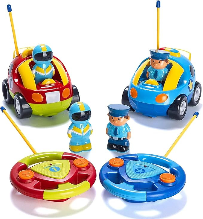 PREXTEX Cartoon Remote Control Car - 2-Pack Police and Race Car Toddler Toys - RC Cars for Kids w... | Amazon (US)