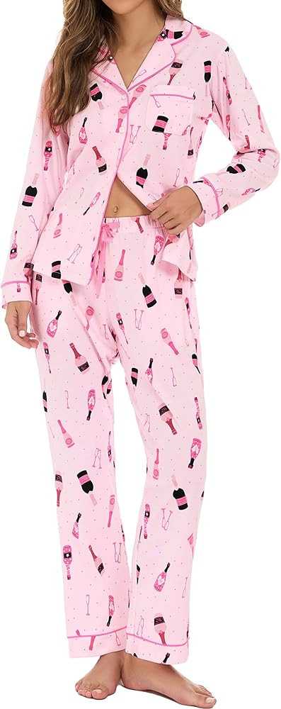 LUBOT 100% Cotton Pajamas for Women PJ Set Soft 2 Piece Ladies Button Knit Long Short Sleeve Slee... | Amazon (US)
