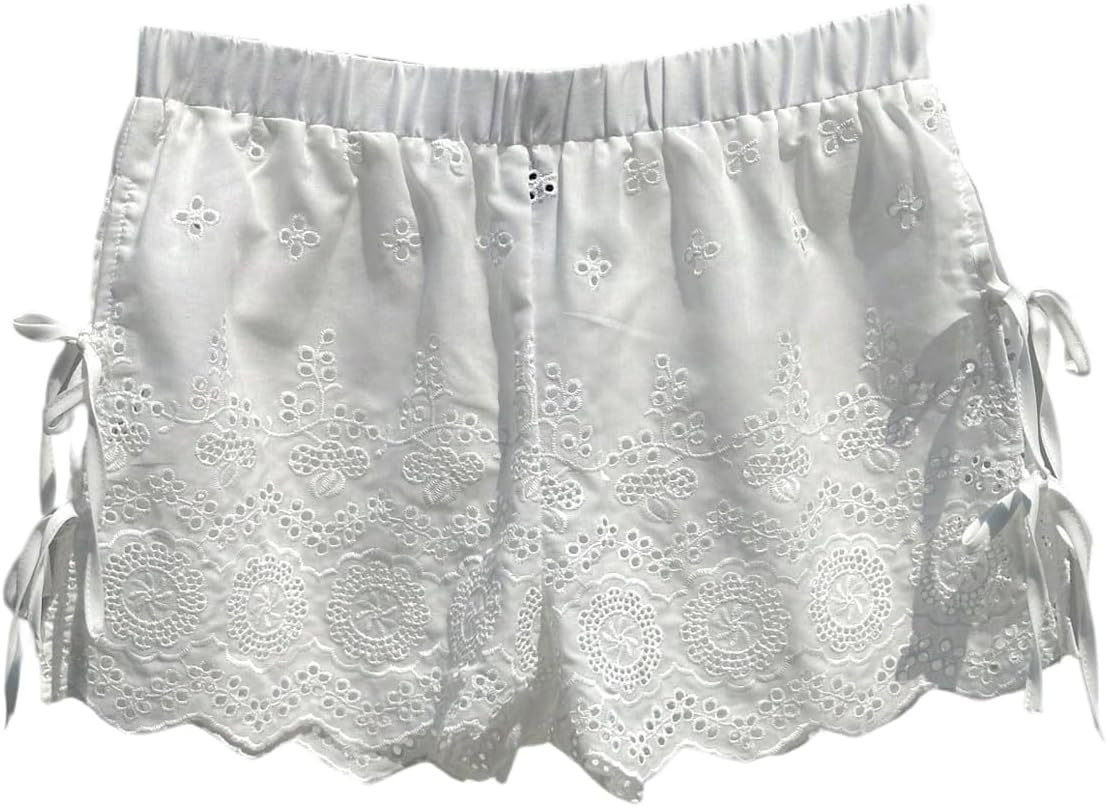 SweatyRocks Women's Bow Tie Knot Boho Shorts Elastic Waist Embroidery Eyelet Summer Short | Amazon (US)