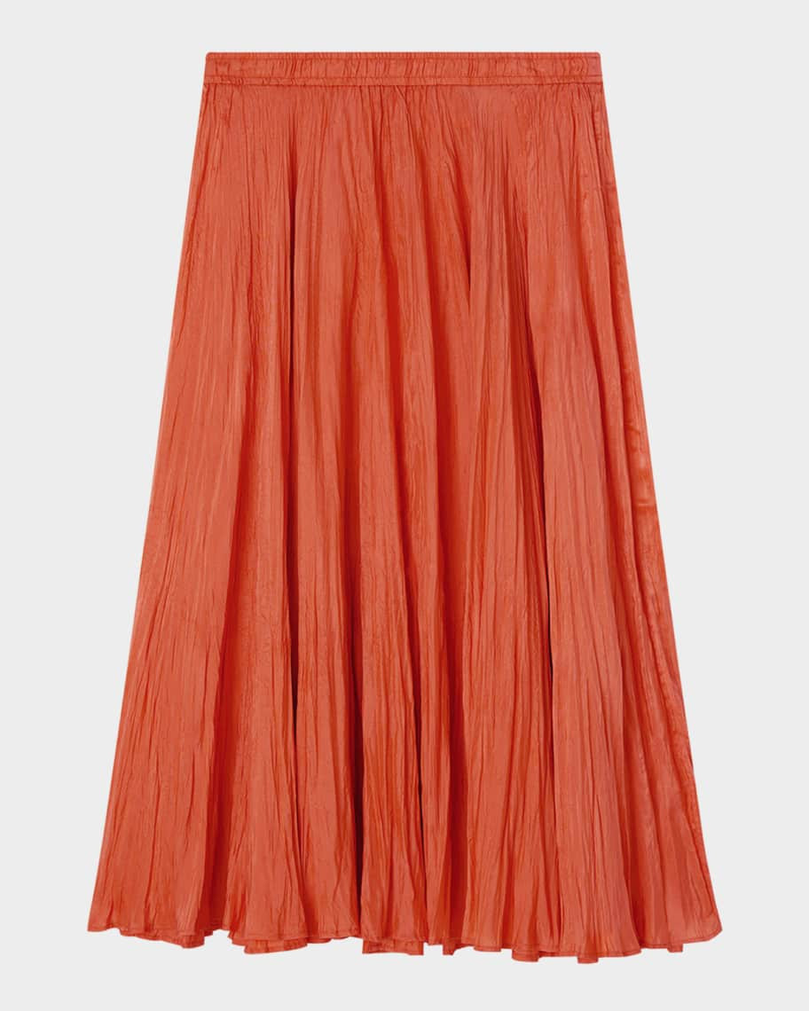 Sully Crinkled Habotai Silk Midi Skirt | Neiman Marcus