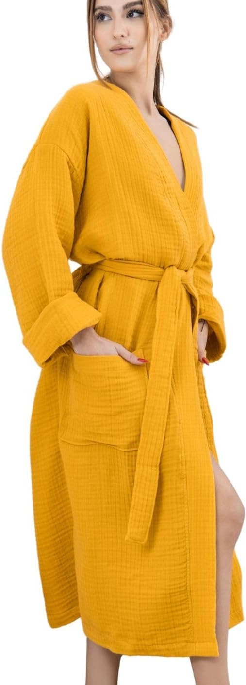100% Cotton Muslin Kimono Robe for Women, Lightweight Gauze Bathrobe, Soft Breathable Spa Robe | Amazon (US)
