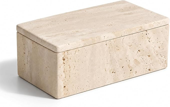 Natural Travertine Rectangular Box with Lid | Natural travertine box for jewelry, makeup pads, cl... | Amazon (US)
