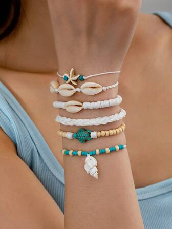 2pcs/Set Bohemian Vacation Style Handmade Woven Faux Pearl Plated 18K Gold Yellow Faux Pearl Cros... | SHEIN