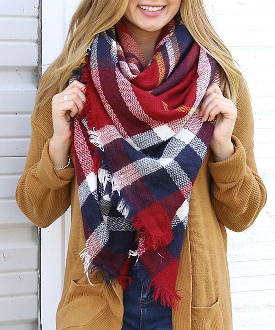 Funky Monkey Women's Cold Weather Scarves All - Red & White All-American Plaid Blanket Scarf - Women | Zulily