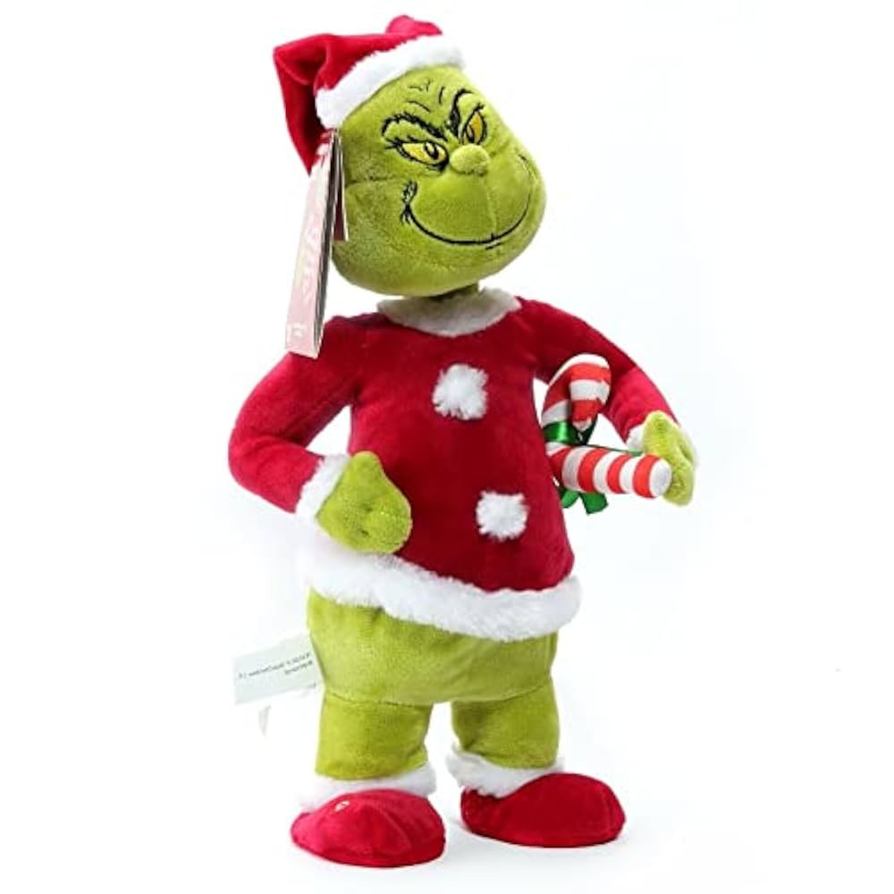 grinch GRINCH Santa Dr. Seuss Christmas Animated Happy Shuffle-Grinch with Candy Cane 12'' | Amazon (US)