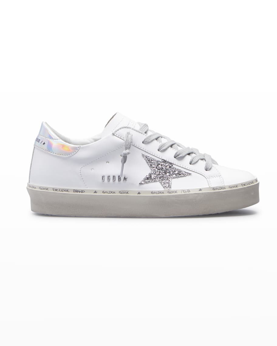 Golden Goose Hi Star Leather Sneakers with Glitter Star Mirror Heel Metal Lettering | Neiman Marcus