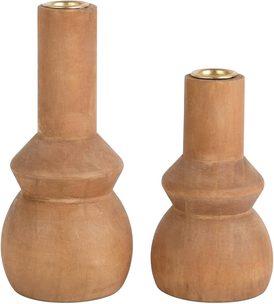 NIKKY HOME Wooden Candlestick Holders for Taper Candles Set of 2, Farmhouse Rustic Wood Candle St... | Amazon (US)