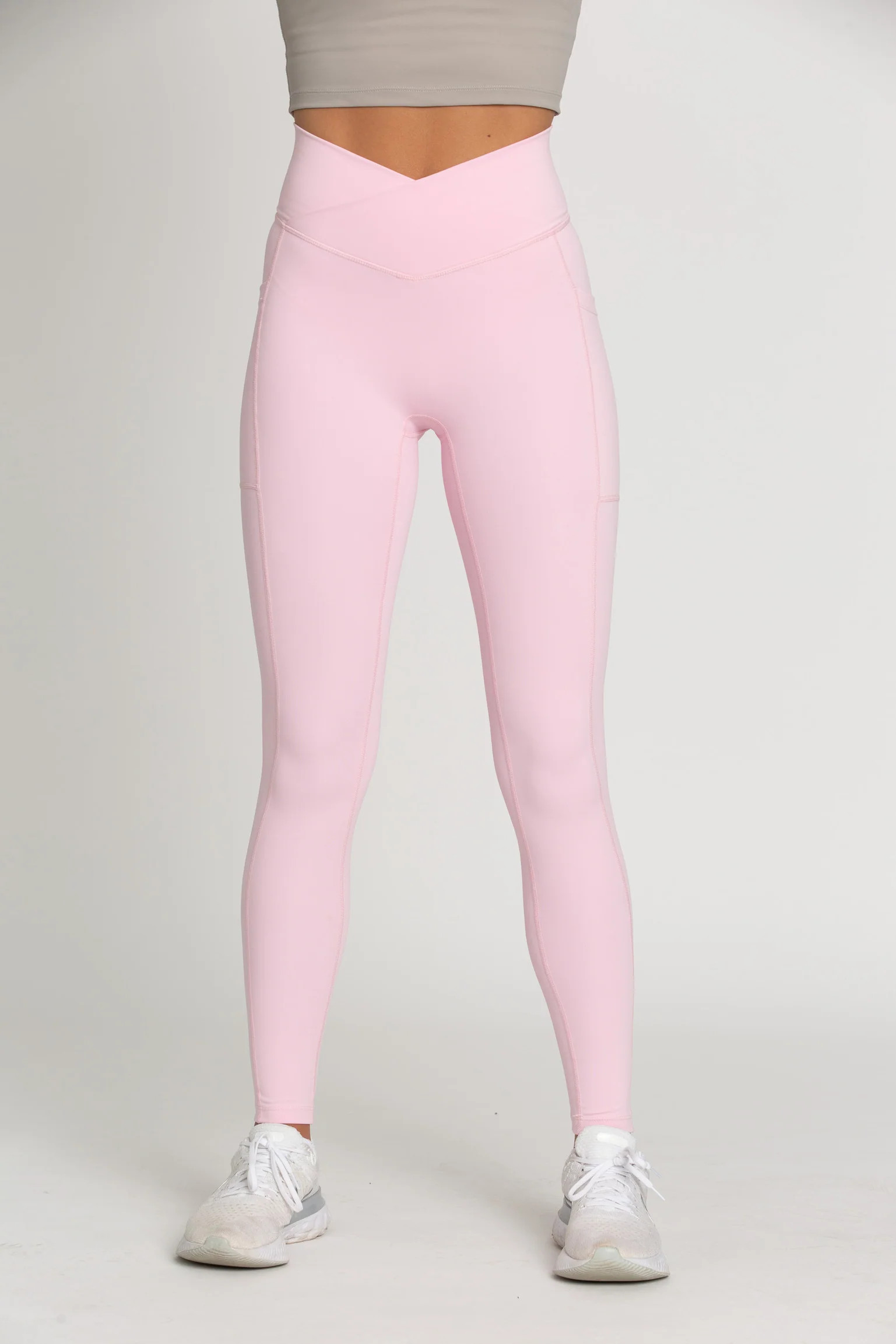 Pastel Pink Seamless Crossover Leggings | Gold Hinge