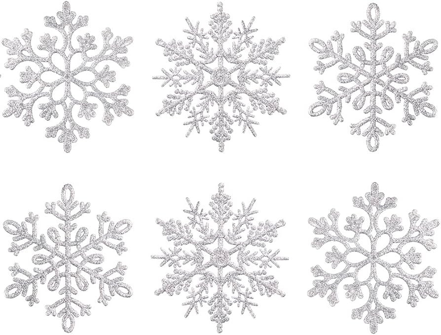 XmasExp 80mm/3inch Glitter Snowflake Ornaments Set Mini Christmas Tree Hanging Plastic Decoration... | Amazon (US)