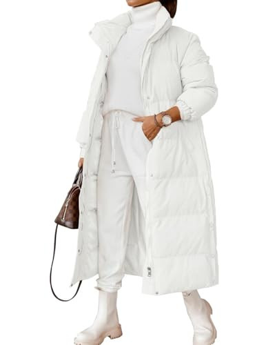 Zwurew White Puffer Jacket Quilted Lightweight Long Coat Women Zip Up White Puffer Jacket Spring Winter Coat | Amazon (US)