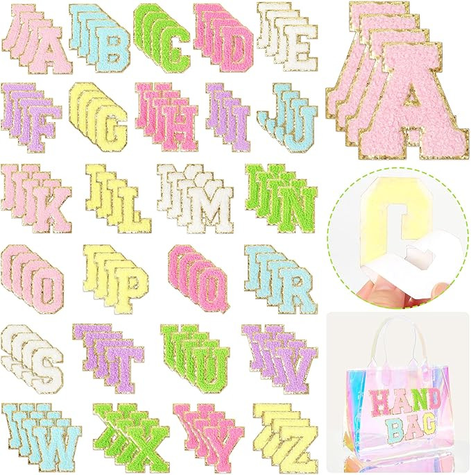 Self-Adhesive Chenille Letters Patches: NICEVINYL 104PCS Multi-Colors Iron on Preppy Letter Patch... | Amazon (US)