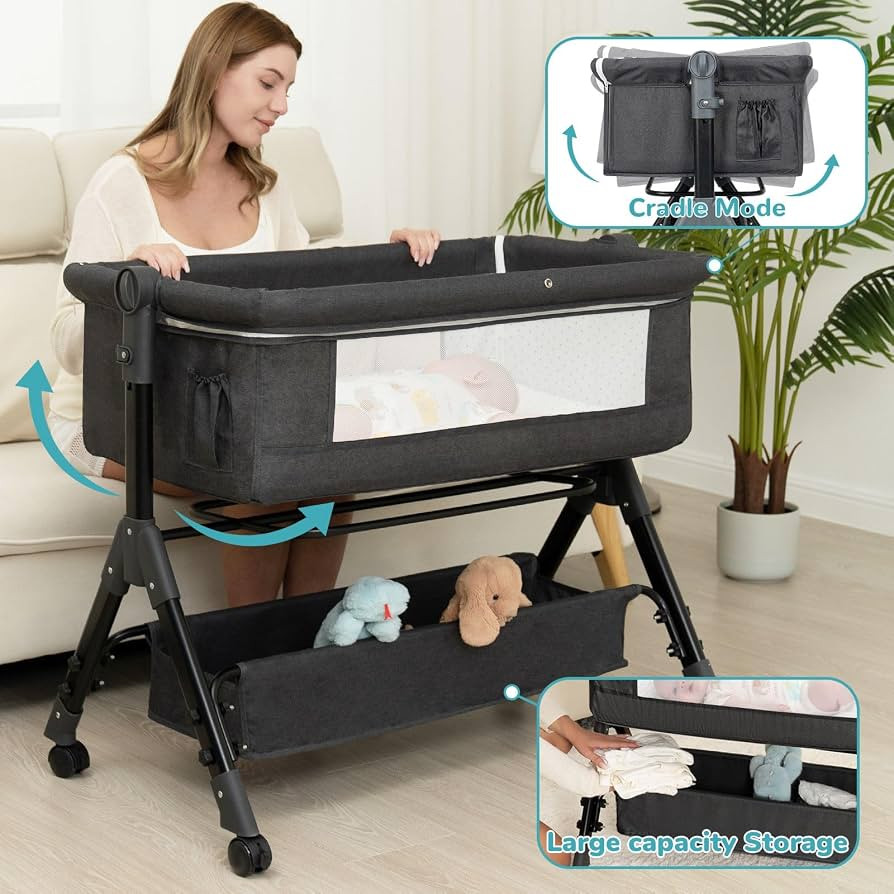 Baby Bassinet, Bedside Bassinet for Baby, 3 in 1 Bassinet Bedside Sleeper with Wheels, Mosquito N... | Amazon (US)