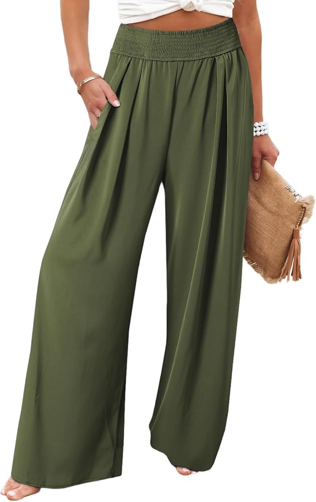 Eytino Women Plus Size Wide Leg Pants Casual Loose Smocked High Waisted Lounge Pajama Palazzo Pan... | Amazon (US)