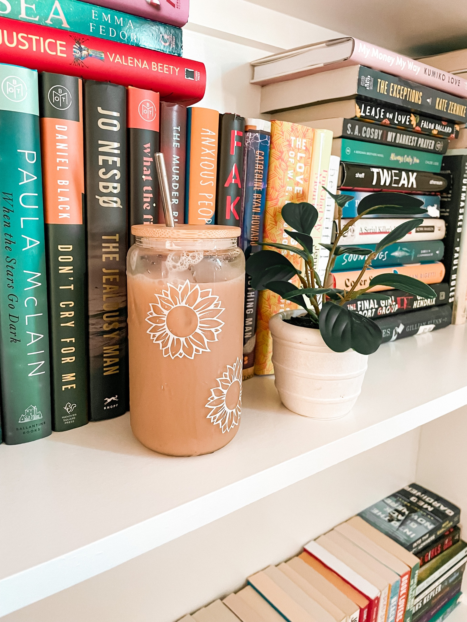 Bookshelves, books, bookshelf, iced coffee, glass, sunflowers, fake plant, shelf decor, coffee tumbler, glass mug

#LTKunder50 #LTKhome #LTKGiftGuide