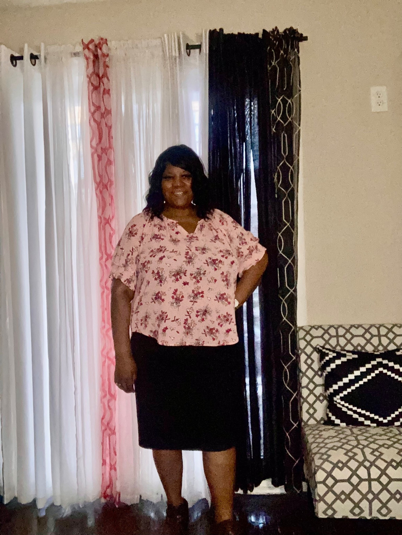 Plus size Liz Claiborne floral top with black skirt.

#LTKPlusSize #LTKootd #LTKOver40