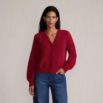Lands' End Women's Fuzzy Eyelash Cable Cardigan Sweater - Small - Regal Garnet | Target