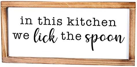 In This Kitchen We Lick the Spoon Sign - Funny Kitchen Sign - Modern Farmhouse Kitchen Decor, Kit... | Amazon (US)