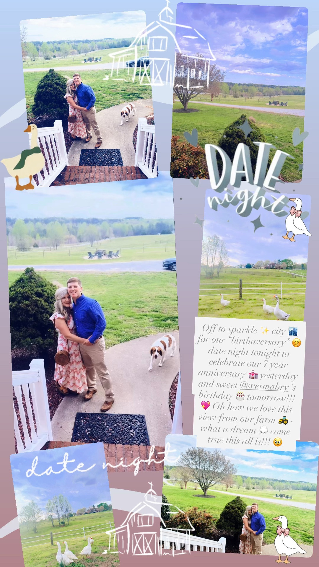 Off to sparkle ✨ city 🏙️ for our “birthaversary” 🤭 date night tonight to celebrate our 7 year anniversary 💒 yesterday and sweet @wesmabry ‘s birthday 🎂 tomorrow!!! 💖 Oh how we love this view from our farm 🚜 - what a dream 💭 come true this all is!!! 🥹