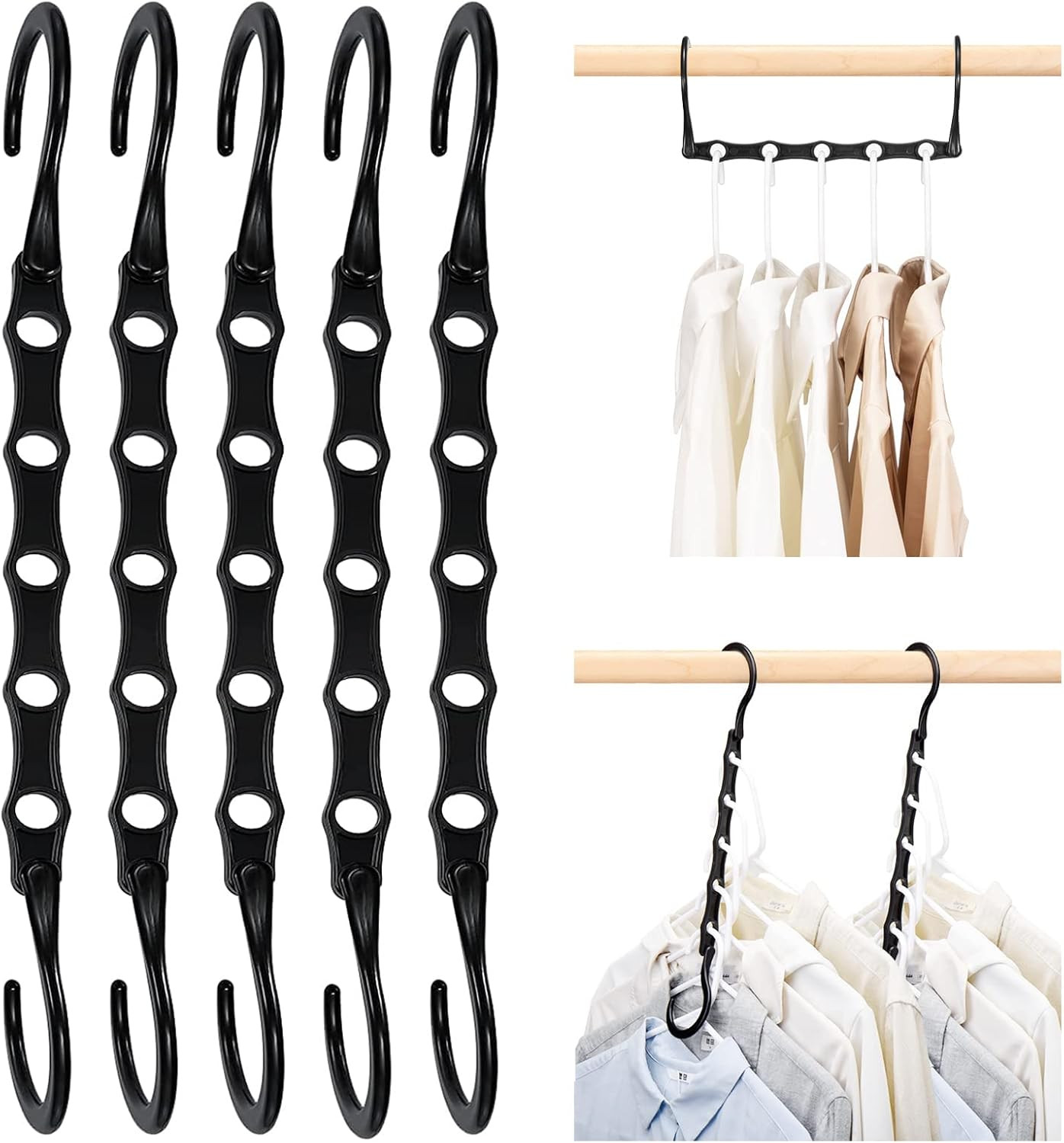 HOUSE DAY Space Saving Hangers Black, Smart Closet Organizer Space Saver, Sturdy Plastic Clothes ... | Amazon (US)