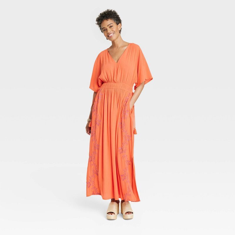 Women's Flutter Short Sleeve Embroidered Kaftan A-Line Dress - Knox Rose™ | Target