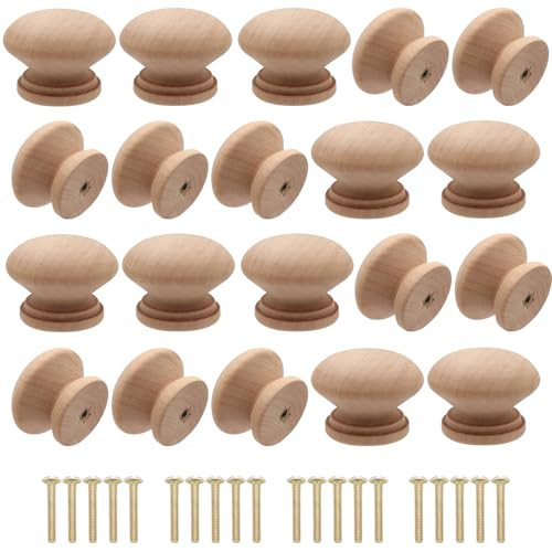 Cangder 20Pcs Wooden Cabinet Knobs Unfinished Wood Knobs for Dresser Mushroom Drawer Knobs Pulls Handles (1.3" Dia., 1" Height, with Screws) | Amazon (US)
