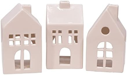 Mark Feldstein & Associates Glazed Porcelain Mini Village Houses, Set of 3, White, 4 Inch | Amazon (US)