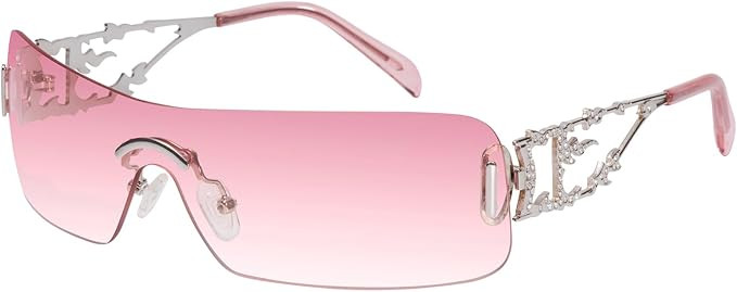 mosanana Trendy Y2K Sunglasses for Women Rimless Retro Style MS52350 | Flame-Inspired Rhinestone ... | Amazon (US)