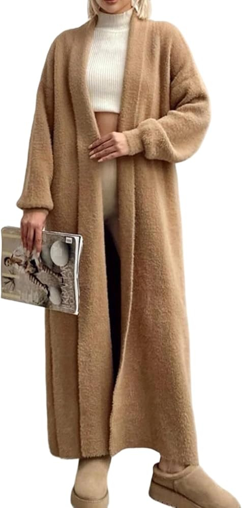 Unybwonn Long Cardigans for Women Fuzzy Lightweight Open Front Knit Sweater Maxi Cover up Long Sl... | Amazon (US)