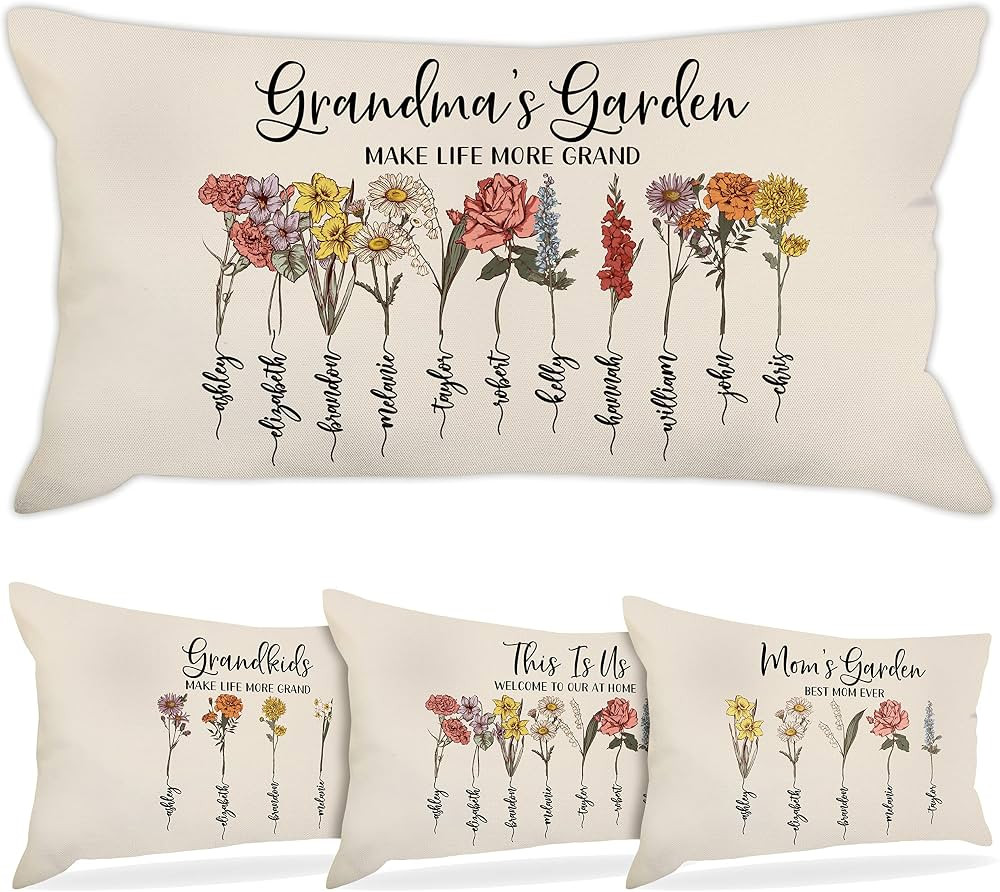 Zexpa Apparel Customized Mothers Day Lumbar Pillow Cover Grandma's Garden Colored Flowers | Amazon (US)