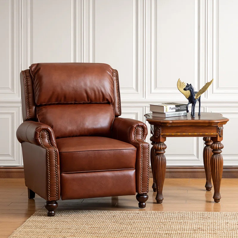 Gledhill 34'' Wide Genuine Leather Manual Club Recliner | Wayfair North America