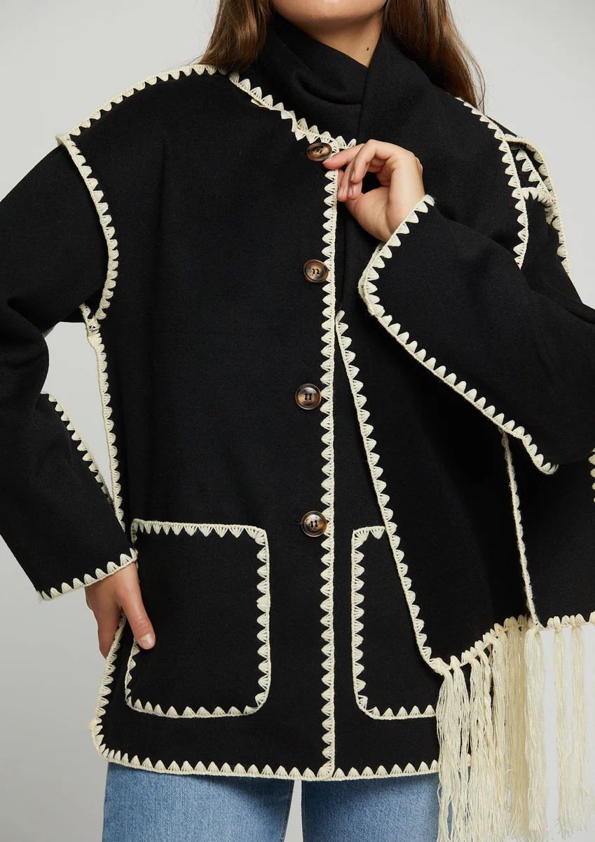 Deja Jacket with Detachable Scarf and White Piping | Benaar La