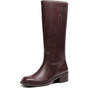 Coutgo Women's Knee High Boots Square Toe Chunky Block Heel Tall Boots Comfortable Low Heel Shoes | Amazon (US)